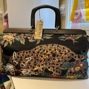 VINTAGE BUENO COLLECTION CHEETAH BEADED WEEKENDER BAG